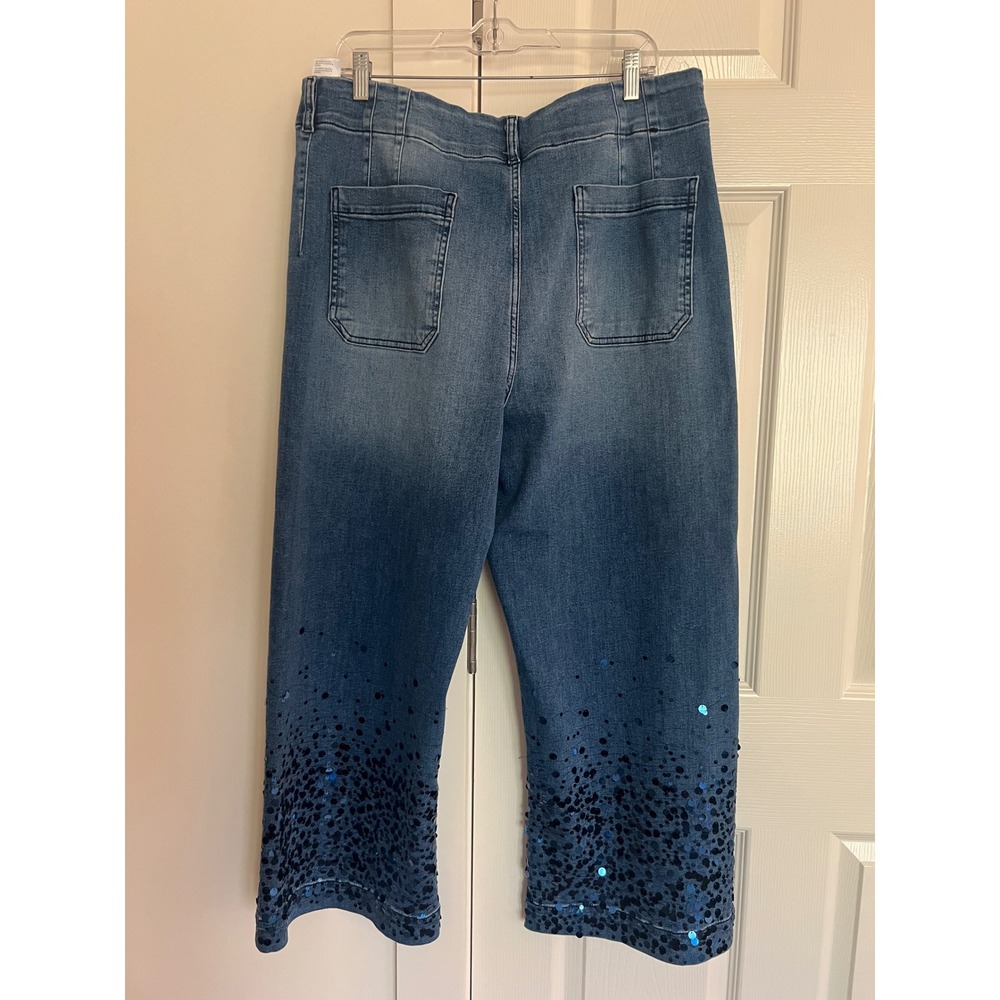 Maeve Anthropologie Colette Wide Leg Jeans Size 34 Blue Sequin‎ Hem Denim - Picture 3 of 6